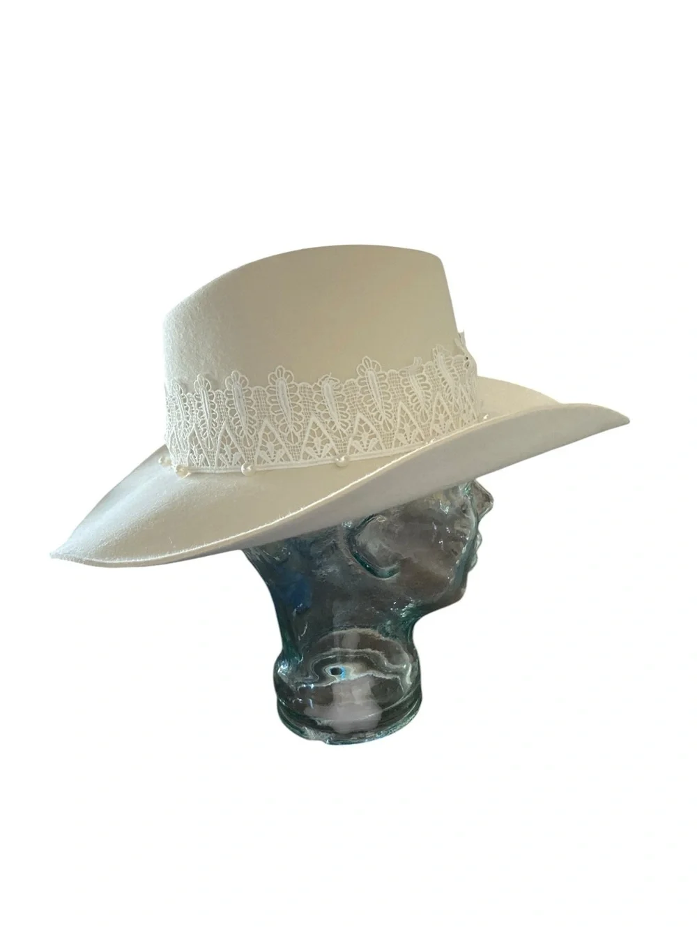 SD Hat Co Now & Forever Wool Felt Cowgirl Hat Lace Pearl Bridal festival Boho